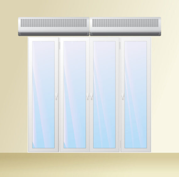 Double air curtain over door.